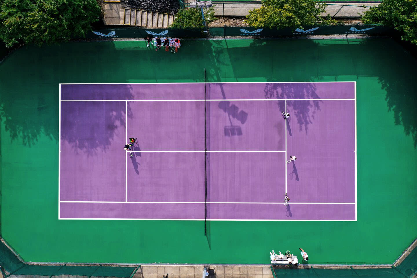 Ariel view of a tennis court